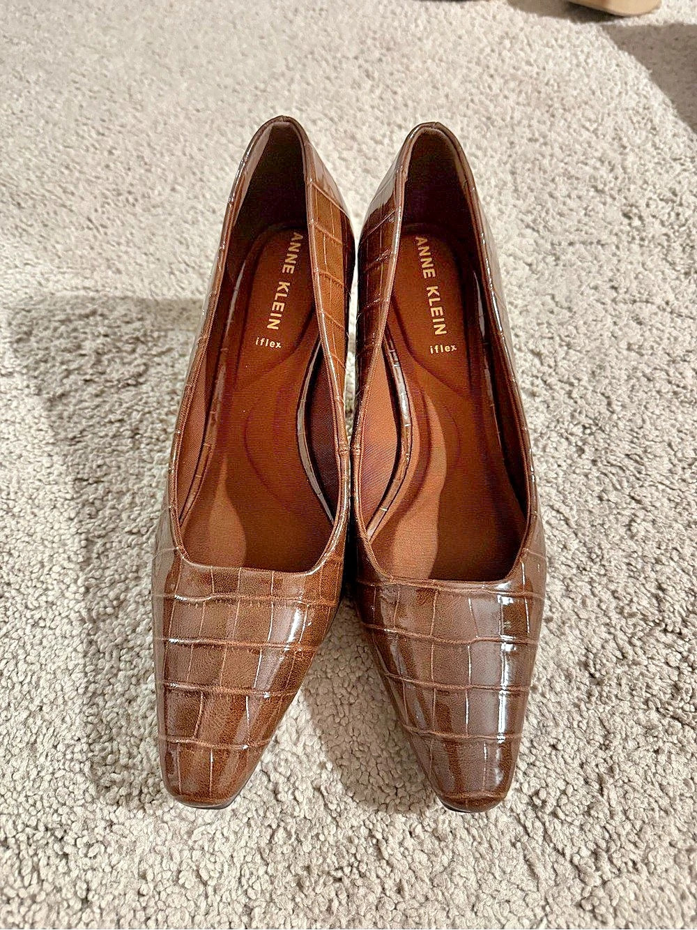 Anne Klein Crocodile Embossed Pumps Brown US 8.5M NWOT